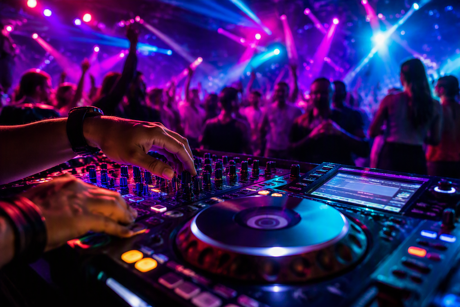 Fiesta nocturna y mesa de DJ